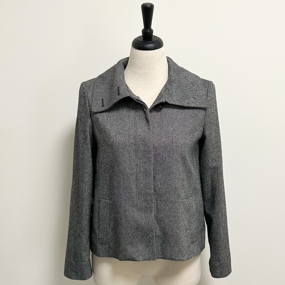 Talbots Black White Stripe Wool Blend Jackie Fit Button Up Pleat Jacket NWT 6
